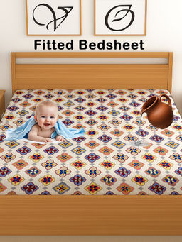 CHHAVI INDIA - Multi-Color 210 TC Floral Waterproof Fitted Bedsheet (Double)