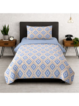 LANE LINEN - Blue Symphony Cotton Bedsheet with 1 Pillow Cover (Single)