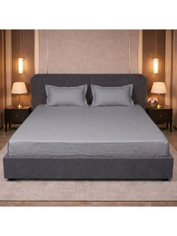 LANE LINEN - Grey Micro Check 400TC Bedsheet with 2 Pillow Covers (King)