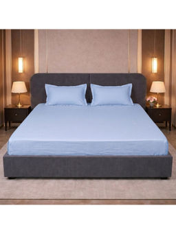 LANE LINEN - Blue Micro Check 400TC Bedsheet with 2 Pillow Covers (King)