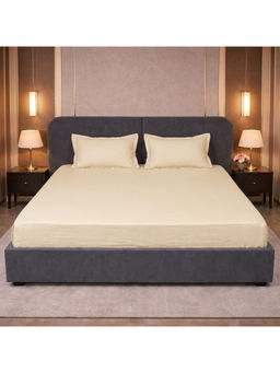 LANE LINEN - Beige Micro Check 400TC Bedsheet with 2 Pillow Covers (King)