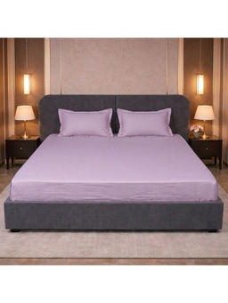 LANE LINEN - Lavender Micro Check 400TC Bedsheet with 2 Pillow Covers (King)