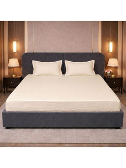 LANE LINEN - Cream Micro Check 400TC Bedsheet with 2 Pillow Covers (King)