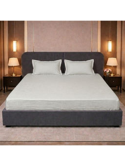LANE LINEN - Grey Micro Check 400TC Bedsheet with 2 Pillow Covers (King)