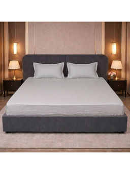 LANE LINEN - Grey Micro Check 400TC Bedsheet with 2 Pillow Covers (King)