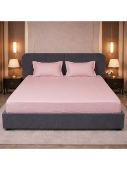 LANE LINEN - Pink Micro Check 400TC Bedsheet with 2 Pillow Covers (King)