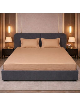 LANE LINEN - Brown Micro Check 400TC Bedsheet with 2 Pillow Covers (King)