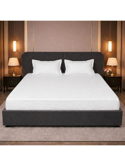 LANE LINEN - White Micro Check 400TC Bedsheet with 2 Pillow Covers (King)