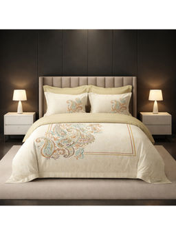 LANE LINEN - Beige Pixel Digitally Printed Cotton Bedsheet with 2 Pillow Covers (King)