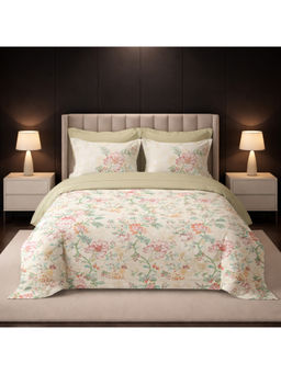 LANE LINEN - Beige Pixel Digitally Printed Cotton Bedsheet with 2 Pillow Covers (King)