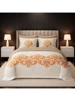 LANE LINEN - Beige Pixel Digitally Printed Cotton Bedsheet with 2 Pillow Covers (King)