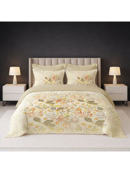 LANE LINEN - Beige Pixel Digitally Printed Cotton Bedsheet with 2 Pillow Covers (King)