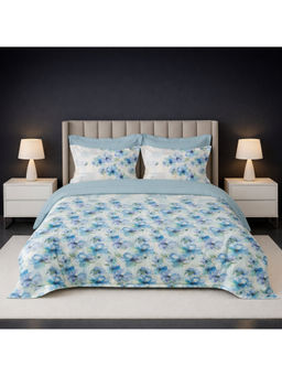 LANE LINEN - Blue Pixel Digitally Printed Cotton Bedsheet with 2 Pillow Covers (King)