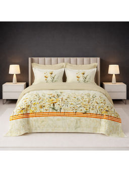 LANE LINEN - Beige Pixel Digitally Printed Cotton Bedsheet with 2 Pillow Covers (King)