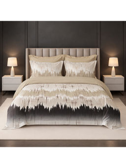 LANE LINEN - Beige Pixel Digitally Printed Cotton Bedsheet with 2 Pillow Covers (King)