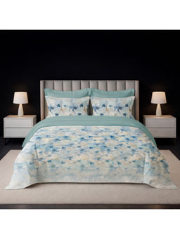 LANE LINEN - Blue Pixel Digitally Printed Cotton Bedsheet with 2 Pillow Covers (King)