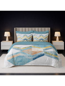 LANE LINEN - Blue Pixel Digitally Printed Cotton Bedsheet with 2 Pillow Covers (King)