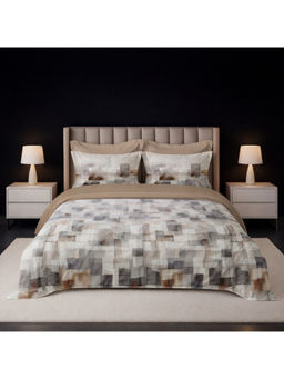 LANE LINEN - Beige Pixel Digitally Printed Cotton Bedsheet with 2 Pillow Covers (King)