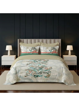 LANE LINEN - Beige Pixel Digitally Printed Cotton Bedsheet with 2 Pillow Covers (King)