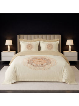 LANE LINEN - Beige Pixel Digitally Printed Cotton Bedsheet with 2 Pillow Covers (King)