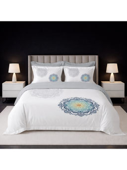 LANE LINEN - White Pixel Digitally Printed Cotton Bedsheet with 2 Pillow Covers (King)