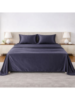 LANE LINEN - Grey Satin Fantasy Cotton Bedsheet with 2 Pillow Covers