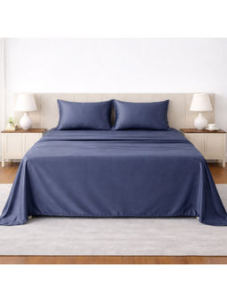 LANE LINEN - Navy Blue Satin Fantasy Cotton Bedsheet with 2 Pillow Covers