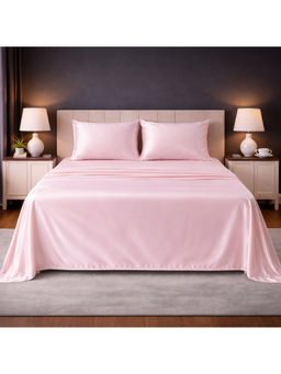 LANE LINEN - Pink Satin Fantasy Cotton Bedsheet with 2 Pillow Covers
