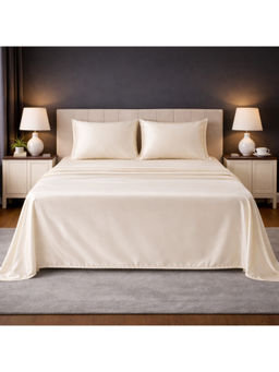 LANE LINEN - Cream Satin Fantasy Cotton Bedsheet with 2 Pillow Covers
