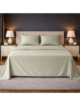 LANE LINEN - Green Satin Fantasy Cotton Bedsheet with 2 Pillow Covers