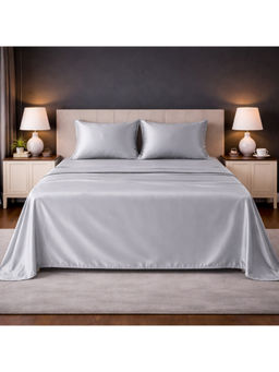LANE LINEN - Silver Satin Fantasy Cotton Bedsheet with 2 Pillow Covers