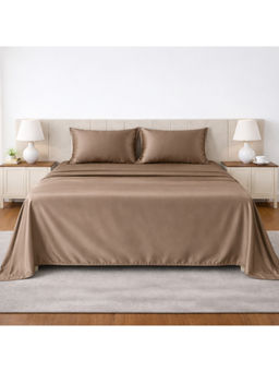 LANE LINEN - Brown Satin Fantasy Cotton Bedsheet with 2 Pillow Covers