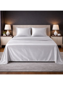 LANE LINEN - White Satin Fantasy Cotton Bedsheet with 2 Pillow Covers