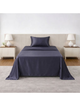 LANE LINEN - Grey Satin Fantasy Cotton Bedsheet with 1 Pillow Cover (Single)