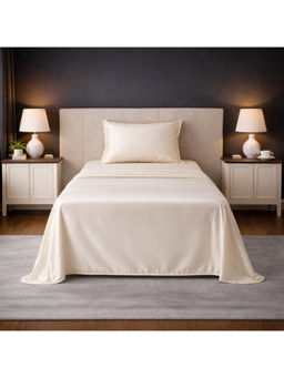 LANE LINEN - Cream Satin Fantasy Cotton Bedsheet with 1 Pillow Cover (Single)