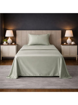 LANE LINEN - Green Satin Fantasy Cotton Bedsheet with 1 Pillow Cover (Single)