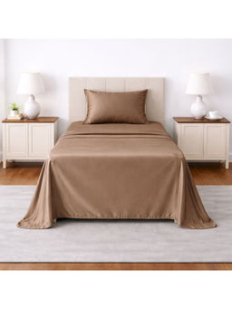 LANE LINEN - Brown Satin Fantasy Cotton Bedsheet with 1 Pillow Cover (Single)