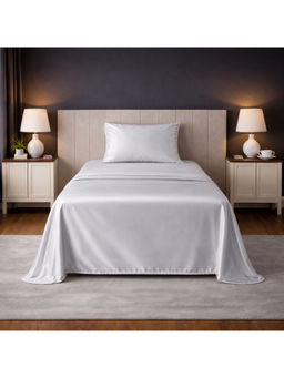 LANE LINEN - White Satin Fantasy Cotton Bedsheet with 1 Pillow Cover (Single)