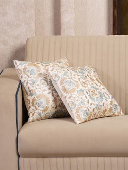 HOME 360 - Beige Ornate Floral Cushion Covers (Pack of 2) (16x16 Inches)