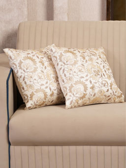 HOME 360 - Beige Ornate Floral Cushion Covers (Pack of 2) (16x16 Inches)