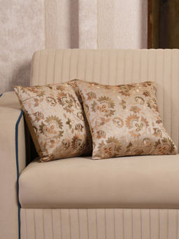 HOME 360 - Brown Ornate Floral Cushion Covers (Pack of 2) (16x16 Inches)