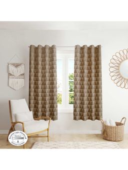 HomeTown - Fiesta Jacquard Dim Out Curtains 5 Feet In Beige Colour (Set of 2)