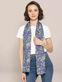 Dupatta Bazaar - Women's Floral Printed Navy Blue Scarf