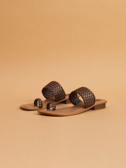 ERIDANI - Woven Gunmetal Charvi Flats