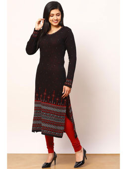 Rangriti - Black Jacquard Straight Kurta