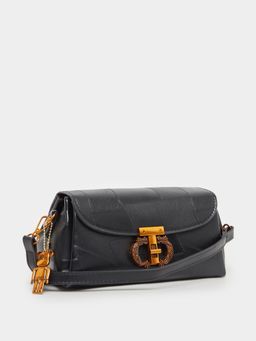 Styli - Women Textured Pattern Detail with Embellished Buckle and Tassel Handbag