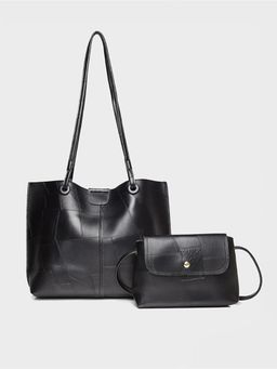 Styli - Women Textured Black Handbag & Sling Bag (Set of 2)