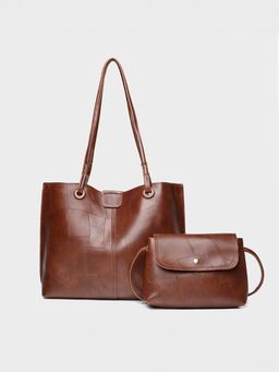 Styli - Women Textured Brown Handbag & Sling Bag (Set of 2)