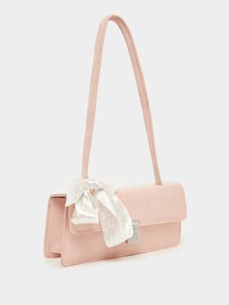 Styli - Women Shinny Textured Structured Handbag with Scarf