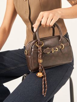 Styli - Women Brown Textured Belt Lock Detail Handbag